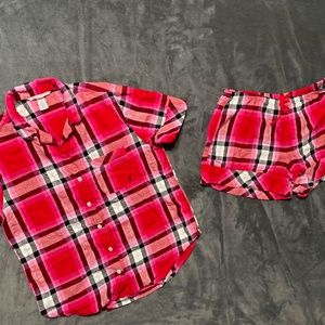 Victoria Secret red and pink plaid flannel pajama w/ shorts set XS